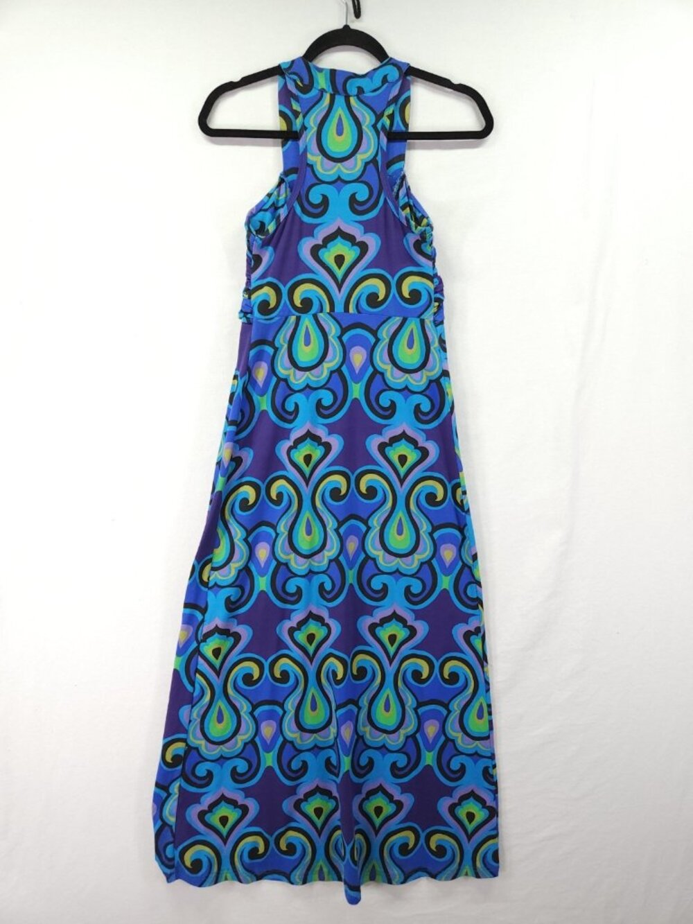 Boston Proper Size XS Blue Paisley Beaded V-Neck Empire Waist Boho Maxi Dress - Picture 3 of 14